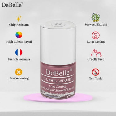 DeBelle Gel Glossy Finish Nail Polish Pretty Petunia (Rust Mauve) 8 Ml - Enriched With Natural Seaweed Extract, Cruelty Free, Toxic Free